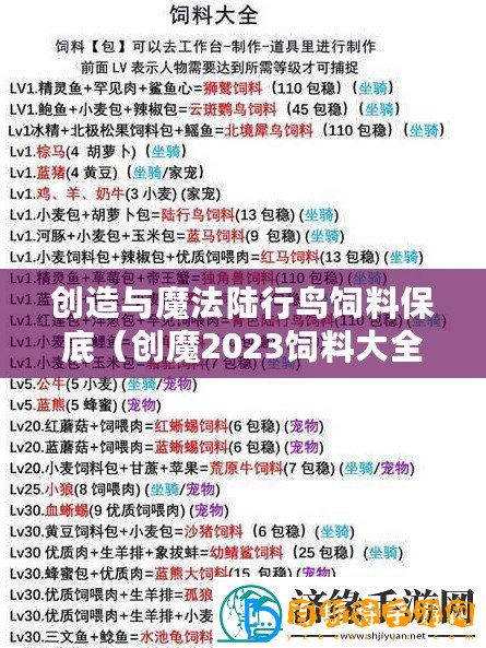 創造與魔法陸行鳥飼料保底（創魔2023飼料大全：品質優良，滿足各類動物的營養需求！）